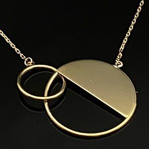 Solid 14k Gold Geometric Double Circle Pendant